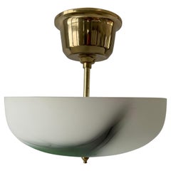 White-Green Glass Dome Shaped Semi-Flush Mount Light, 1950s, Sweden