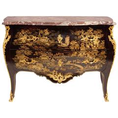 Louis XV Style Dark Brown Lacquer Commode circa 1920 with an Unusual Rich Decor