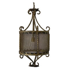 Vintage Unique Cylindrical Wrought Iron Hall Ceiling Lamp, 1940s, Germany