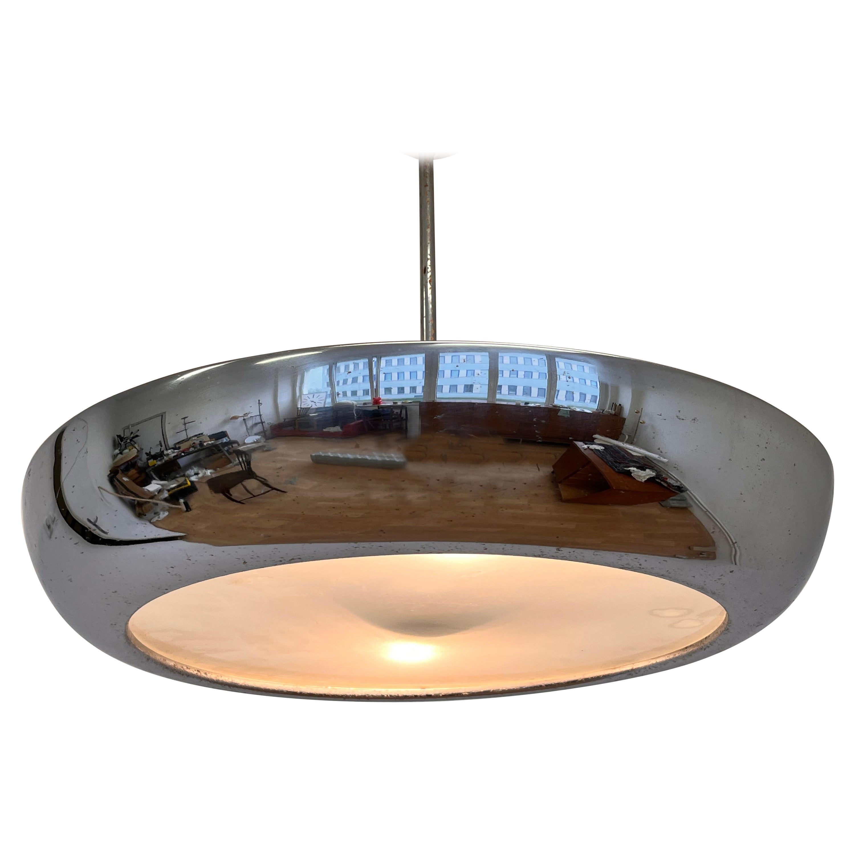 Chrome Bauhaus / Functionalism Pendant UFO by Napako, 1940s For Sale
