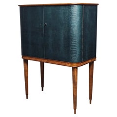Vintage Scandinavian modern mahogany and leather bar cabinet, Sweden, 1950s