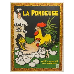 Vintage Rabier, Original Food Poster, Egg Laying Hen, Rooster, Kitchen, Animal Snow 1928