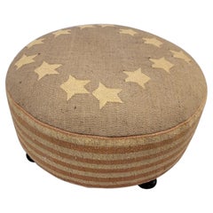 Vintage Rustic Betsy Ross Recycled Kilim Rustic American Flag Ottoman