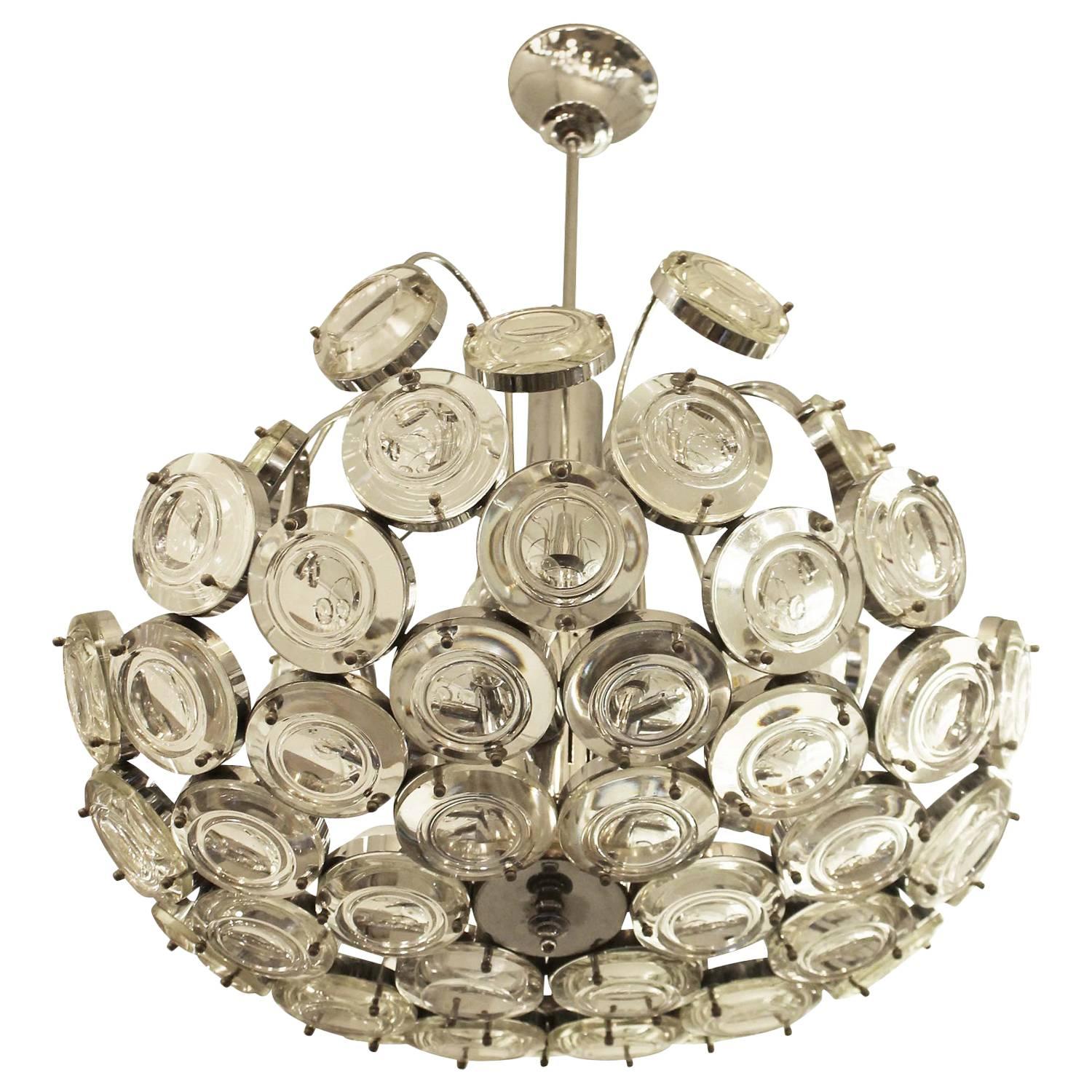 Chrome Chandelier with Glass Medallions, Italy, 1960s