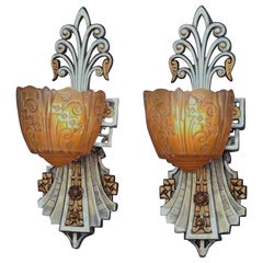 Very Very Art Deco Vintage Wall Sconce Lights by Lincoln c.1930 Pair