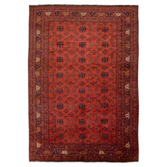 13 x 19 Vintage Hand-knotted Afghan Wool Rug In Red With Allover Floral Motif