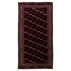 Vintage Allover Designed Handmade Afghan Wool Rug From 1930s In Burgundy Color