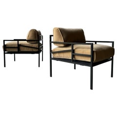 Industrial Modern Steel Frame Lounge Chairs, a Pair