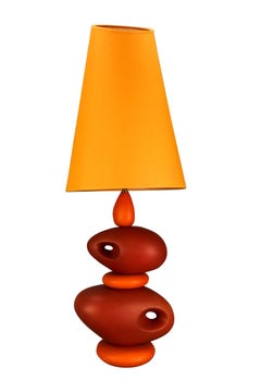 Lampe de table en céramique orange par Louis Drimmer, France, fin du 20e siècle