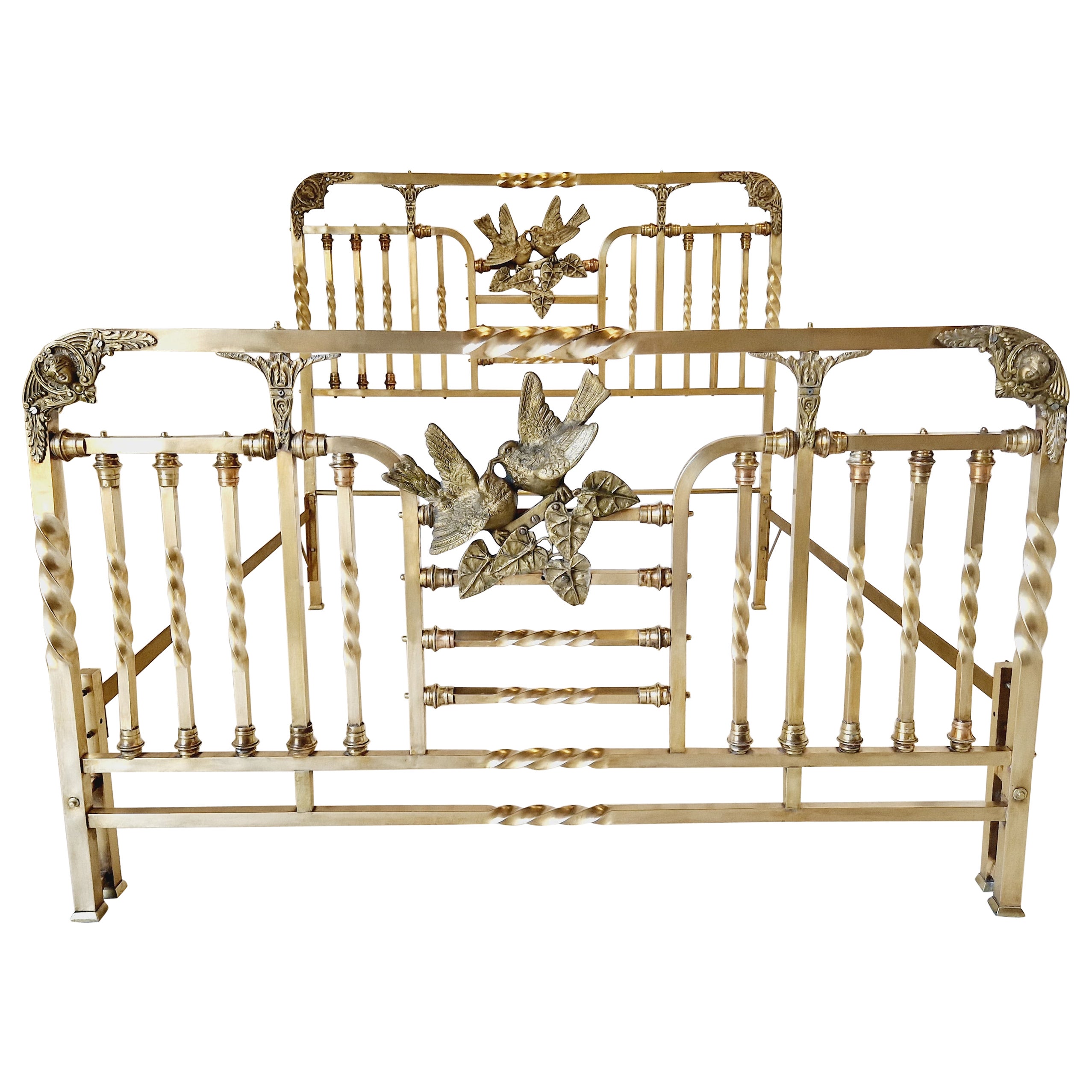 Antique Brass Bed Italian Art Nouveau Period Bronze Eros For Sale