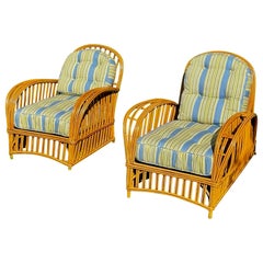 Used Pair of Heywood Wakefield Deco Rattan Ladies and Gents Chairs in Natural Finish