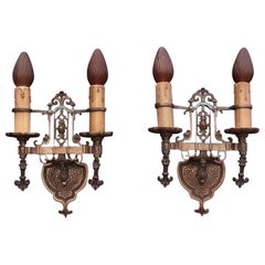 3 Pair 1920s Antique Revival Style Bronze Sconce Lights, Priced per pair