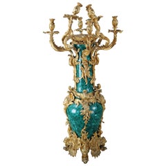 Eric Stepniewski French Louis XV Rococo Ormolu Malachite Candelabra Vase 58"