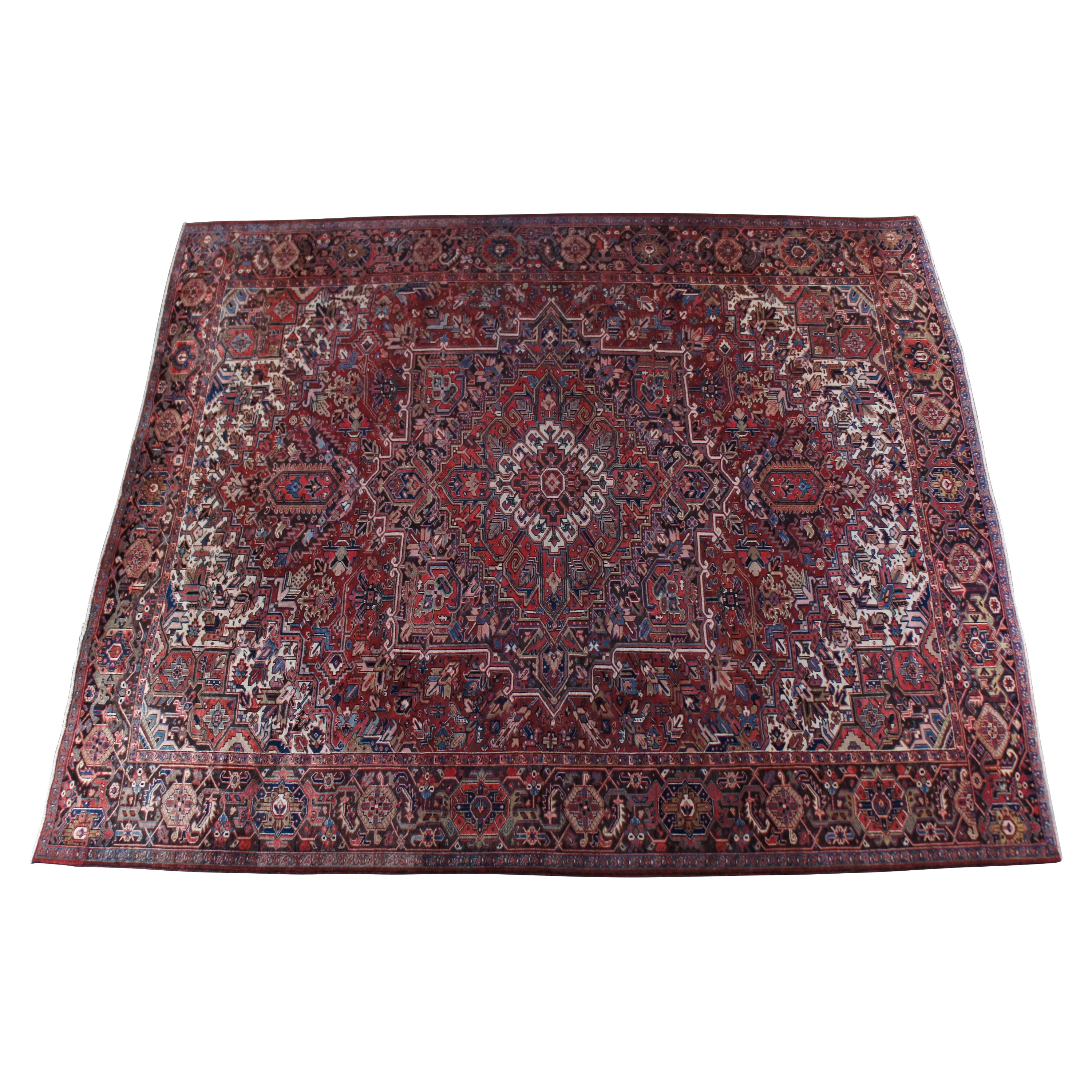 Vintage Persa Irán Heriz Alfombra de lana anudada a mano Alfombra 11' x 13'