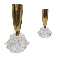 Paar Miniature Mid Century Messing Tischlampen mit Glassockel, Österreich 1960er