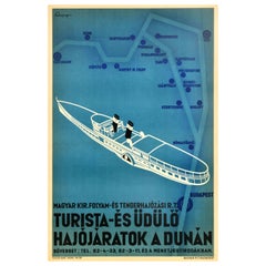 Original Used Travel Advertising Poster Hungary Danube Tourist Cruises Magyar