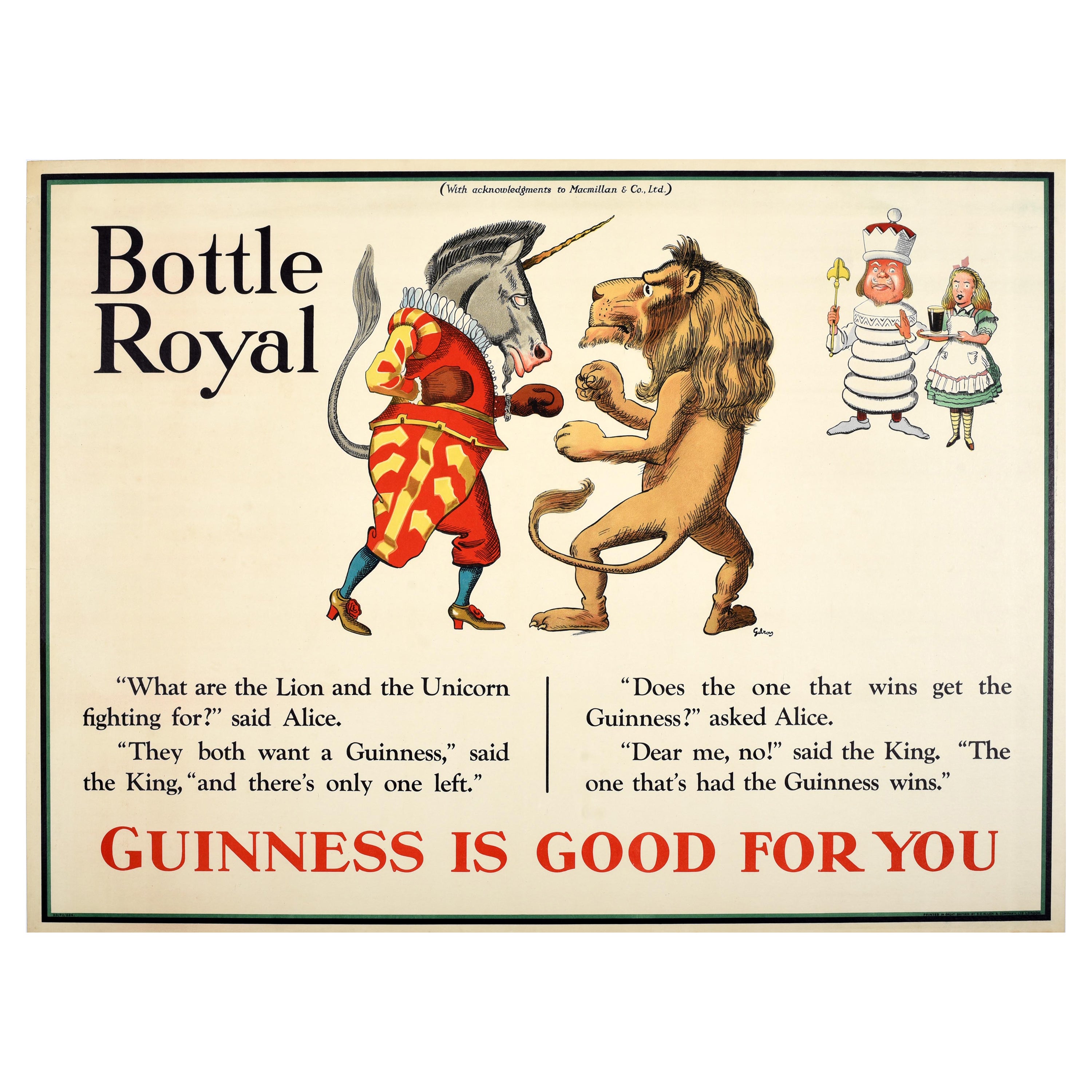 Rare Original Vintage Advertising Poster Guinness Bottle Royal John Gilroy For Sale