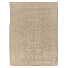 Vintage Circa 1940 Turkish Ivory Beige Oushak Wool Hand Knotted Rug 5'9 X 7'5