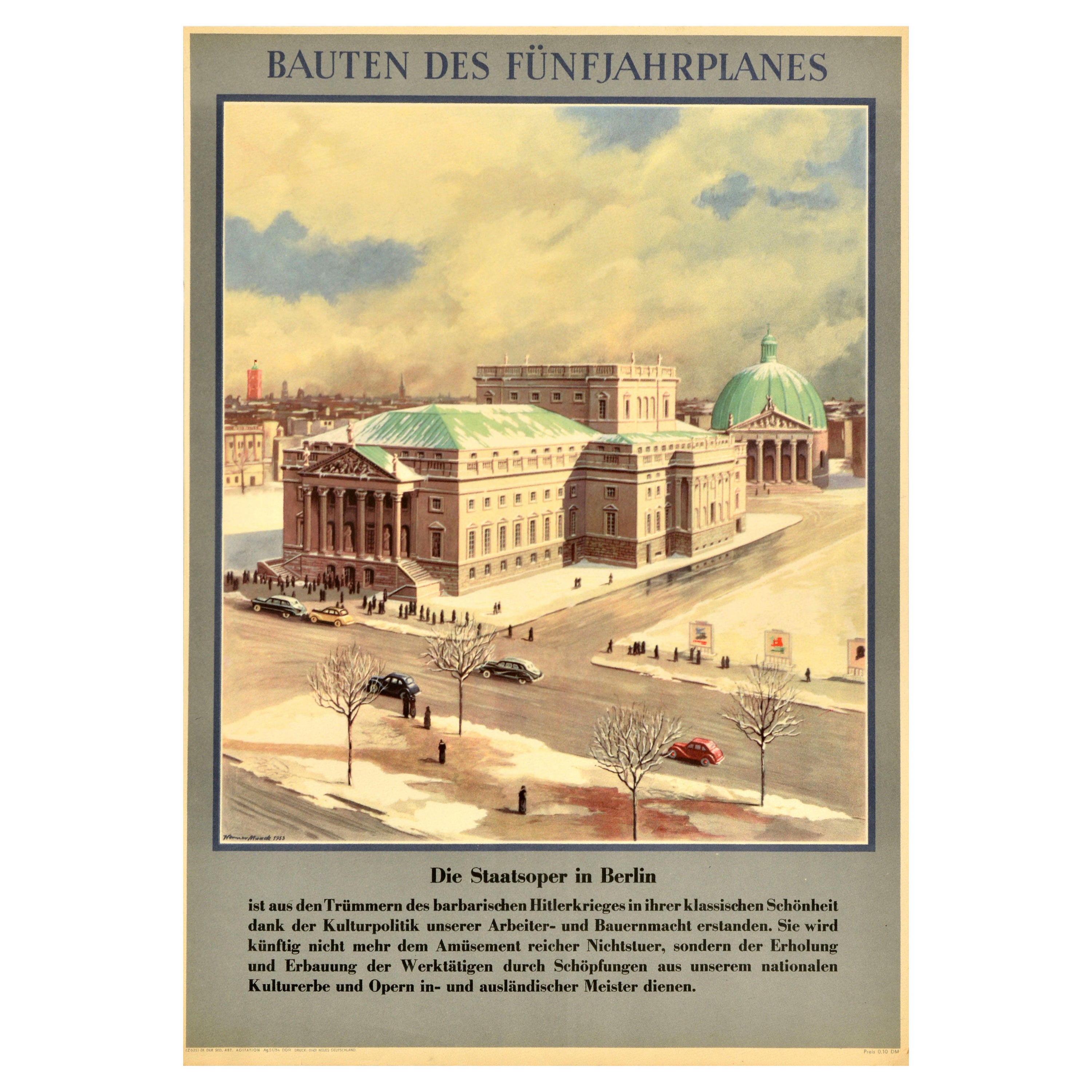 Original Vintage Cartel de Propaganda de la RDA Alemana Plan Quinquenal de la Ópera Estatal de Berlín