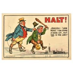Affiche de propagande politique originale ancienne Halt John Bull, constitution britannique
