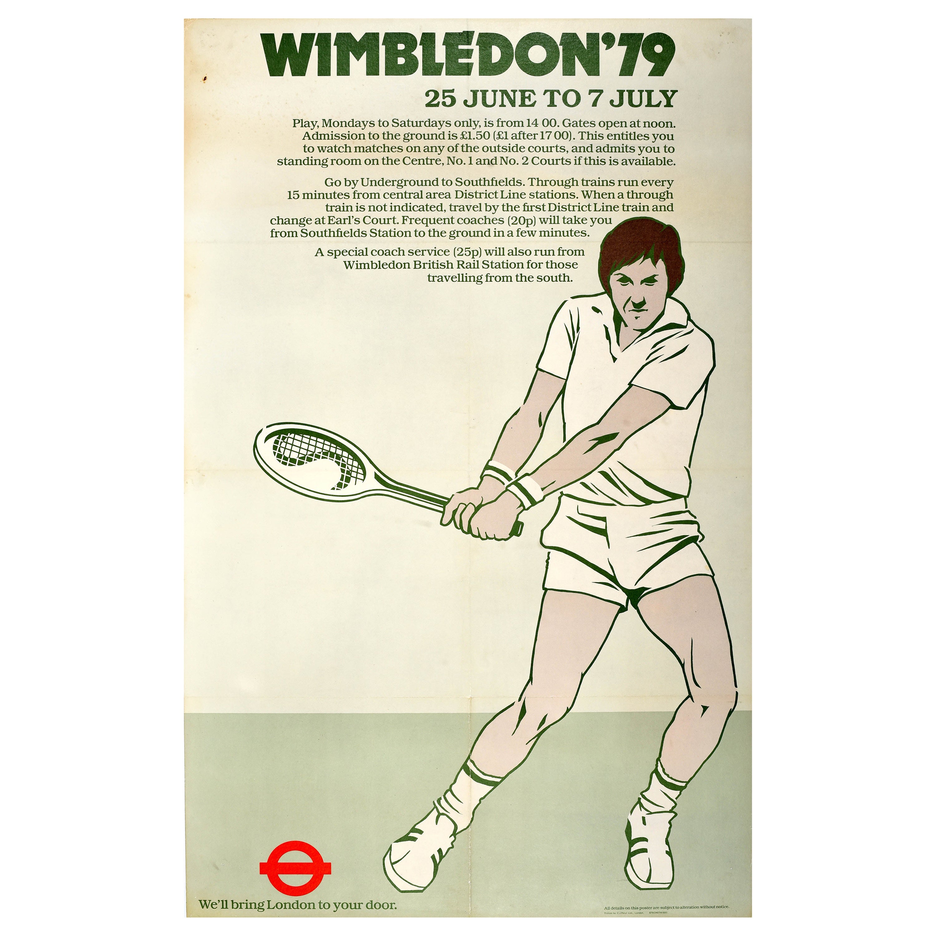 Original Vintage London Transport Summer Sport Poster Wimbledon 1979 Tennis