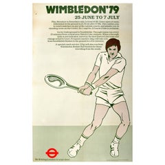 Affiche vintage originale de sport d'été de Wimbledon 1979, Transports de Londres