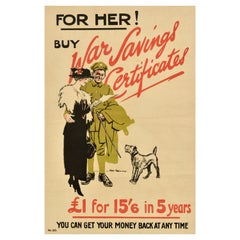 Original Antique War Bonds Poster War Savings Certificates Buy For Her WWI