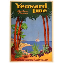 Original Vintage Travel Poster Yeoward Line Sunshine Cruises Portugal Madeira