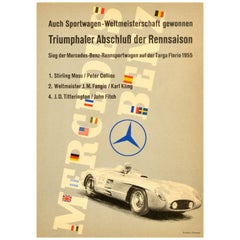 Original Vintage Sportplakat Mercedes Benz Targa Florio 300SLR Steigbügel Moos, Original