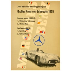 Original Vintage Motorsport Poster Mercedes Benz Sweden Grand Prix Car Racing