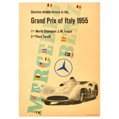 Original Vintage Motorsport-Poster Mercedes Benz Grand Prix Italien, Fangio Taruffi, Original