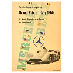 Original Vintage Motorsport Poster Mercedes Benz Grand Prix Italy Fangio Taruffi