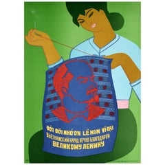 Original Retro Soviet Propaganda Poster Vietnamese People Grateful Lenin USSR