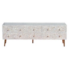 Mother of Pearl Snowy Floral Six Drawer Media Console