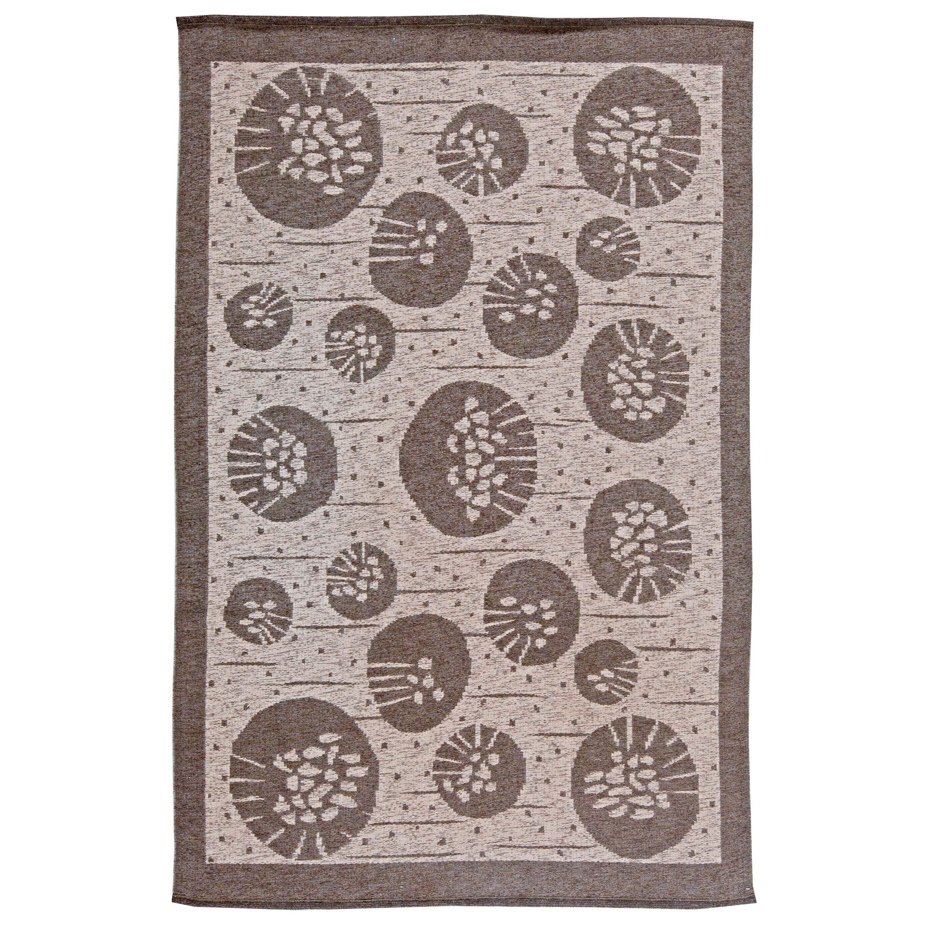 Midcentury Double Sided Swedish Flat-Weave Wool Rug by Orsa