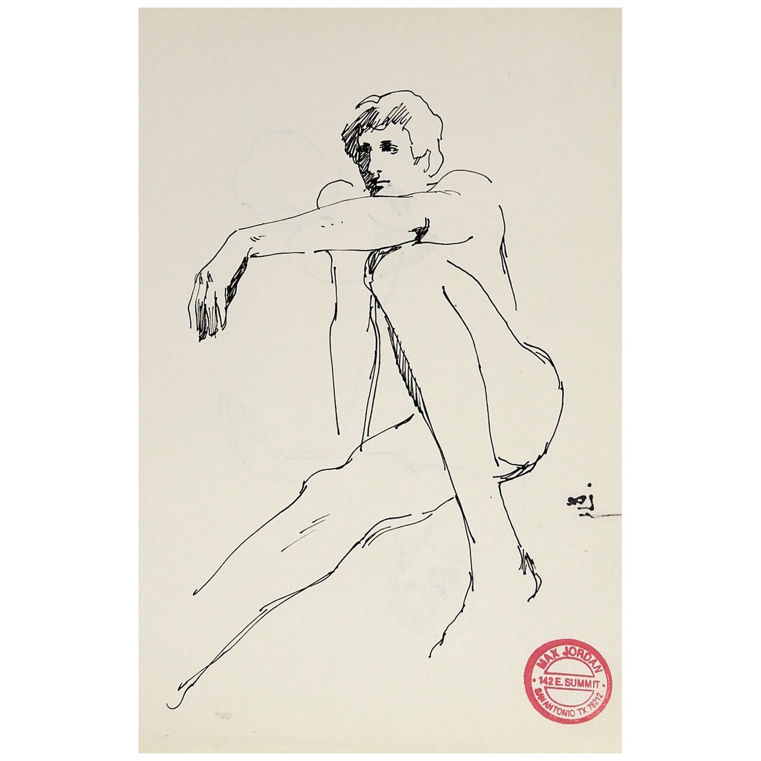Mid 20th Century Pen & Ink Male Nude Study