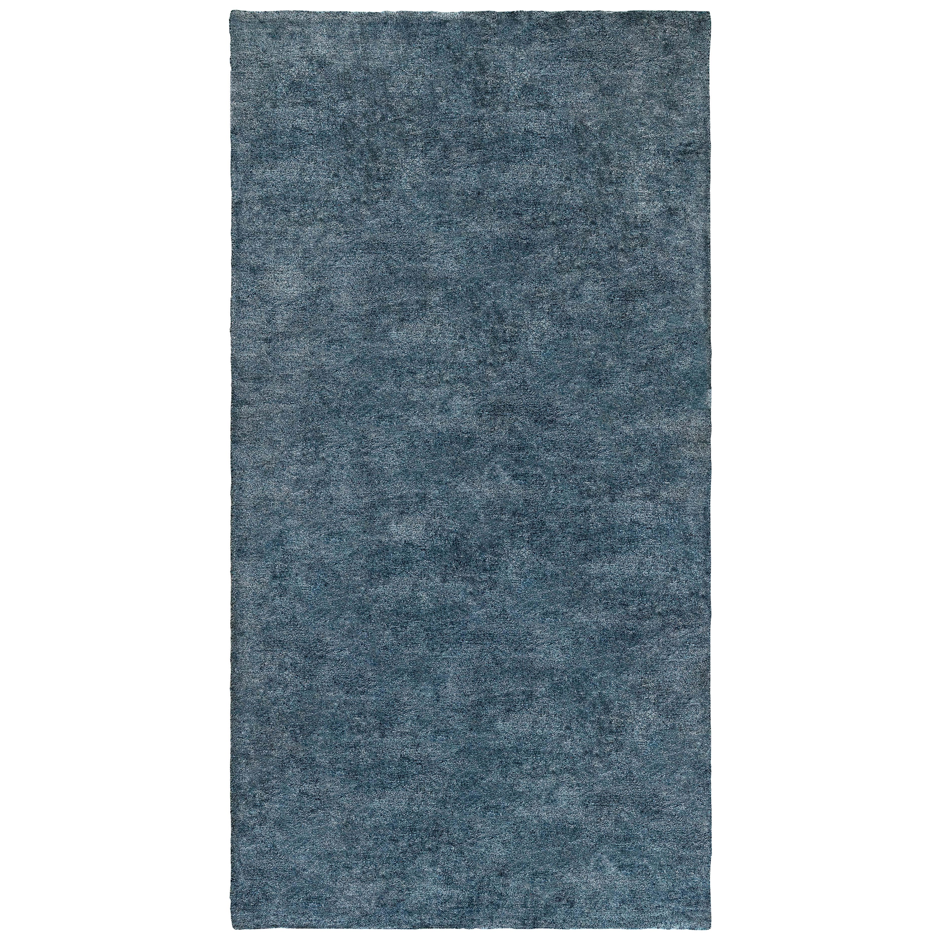 Midcentury French Modern Blue Handmade Wool Rug