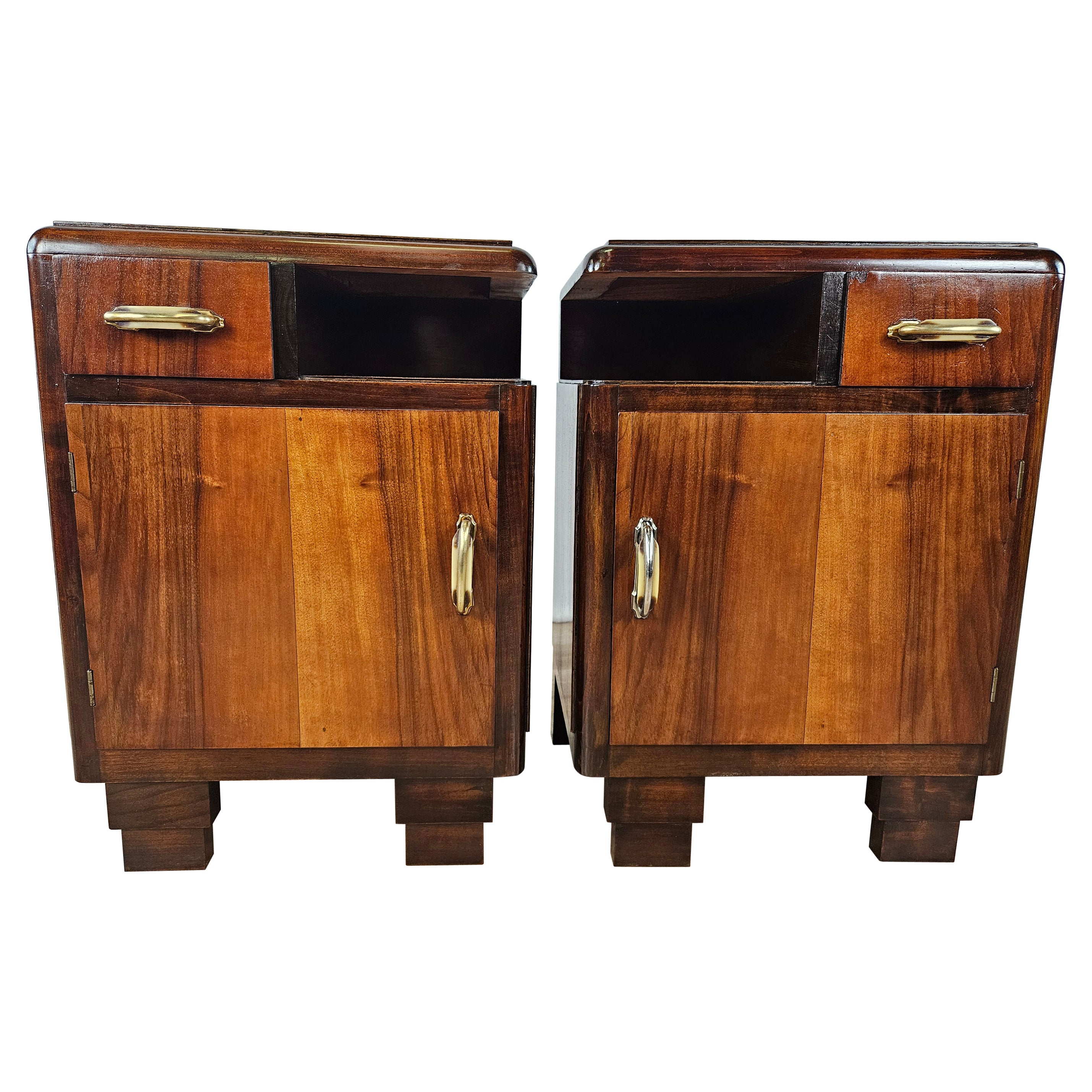 Art Deco style antique nightstands with door and drawer 20th century