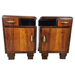 Tables de chevet anciennes Art Déco avec porte et tiroir 20e siècle