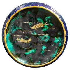 Antique "Golden Fish in a Dark Blue Sea", Art Deco Bowl/Dish by Auguste Heiligenstein