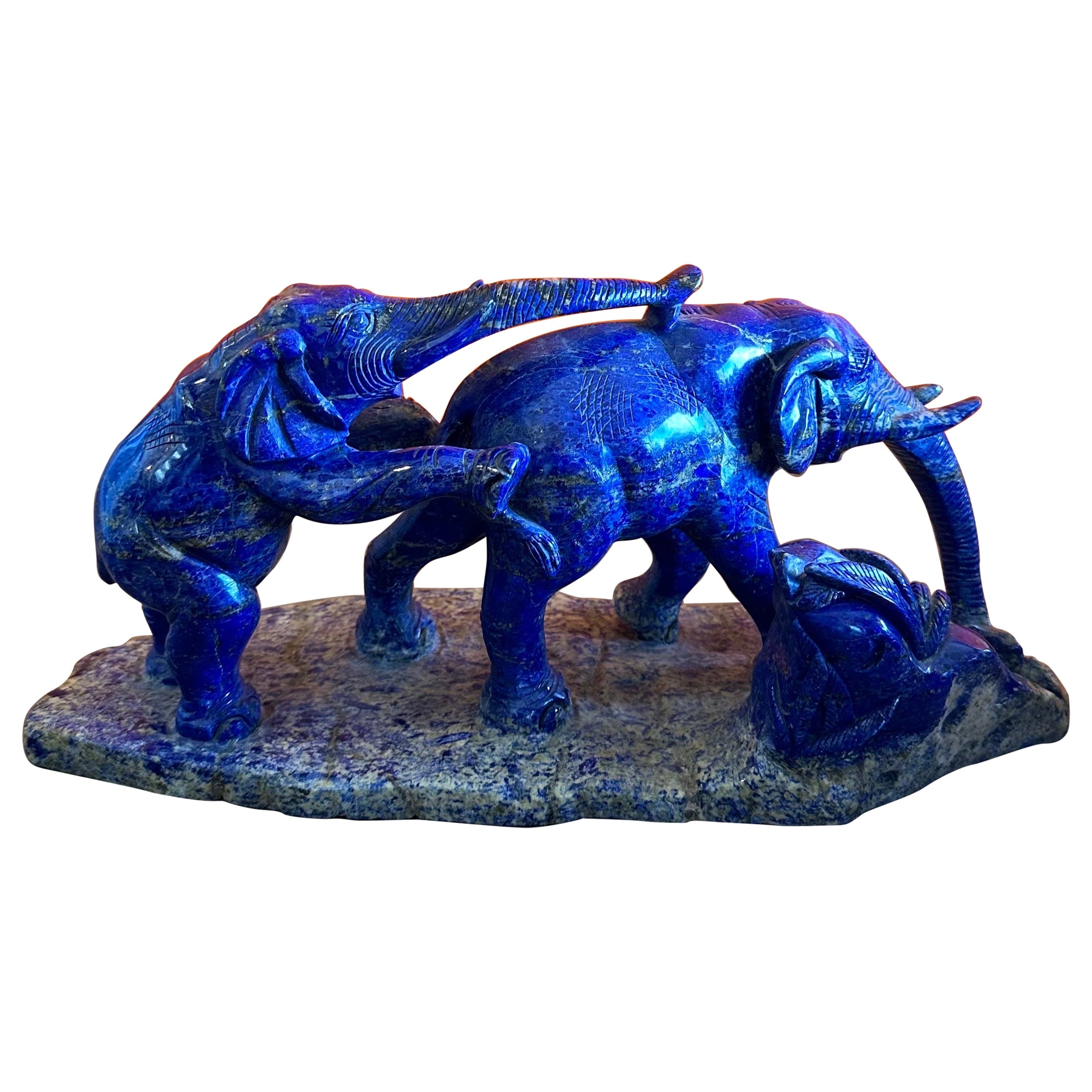 Massive Lapis Lazuki Elephants Sculpture