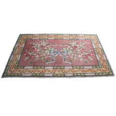 Used Spanish Pure Virgin Wool Floral Neoclassical Ribbon Rug Carpet 6' x 9' 