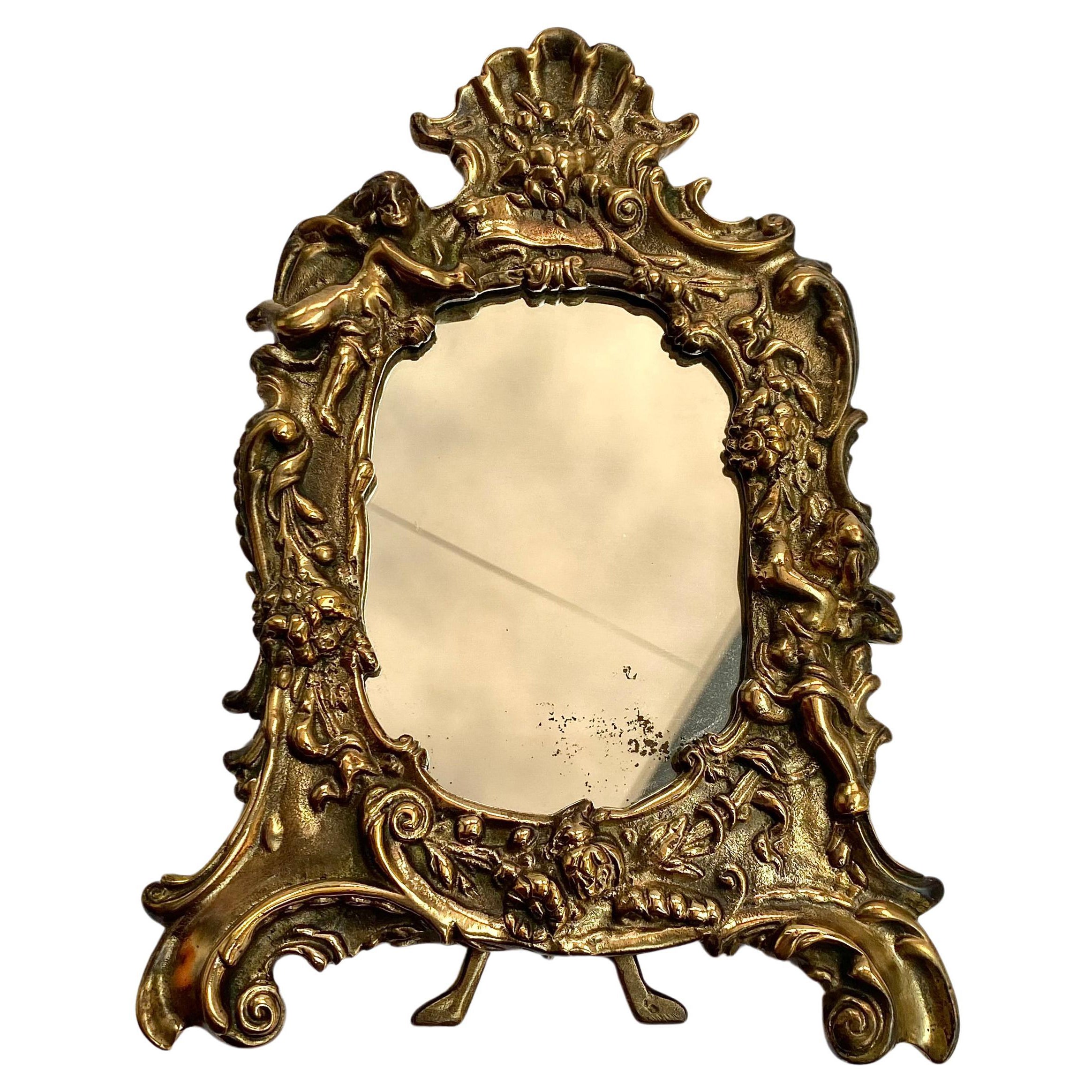 Antique Ornate Mirror Cast Bronze Picture Frame, France 1900 For Sale