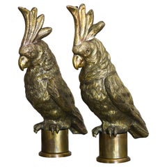 Pair of large embossed brass parrots, handcrafted, Molto Editions, 1970s style