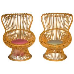 Vintage Pair of Franco Albini Rattan Chairs