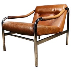 Mid Century Pieff Beta Tan Brown Leather Armchair Lounge Chair Vintage Retro MCM