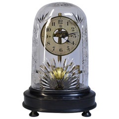 French Bulle Electric Clock w Swedish Cut Crystal Glass Dome c. 1930 Art Deco