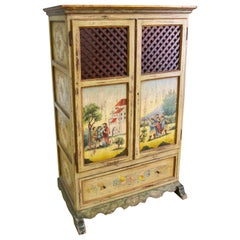Vintage Spanish Typical Hand-Painted Cupboard with Grille Doors and Drawer