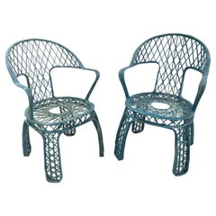 Vintage 1970s Pair of Resin Chairs in Blue Colour 