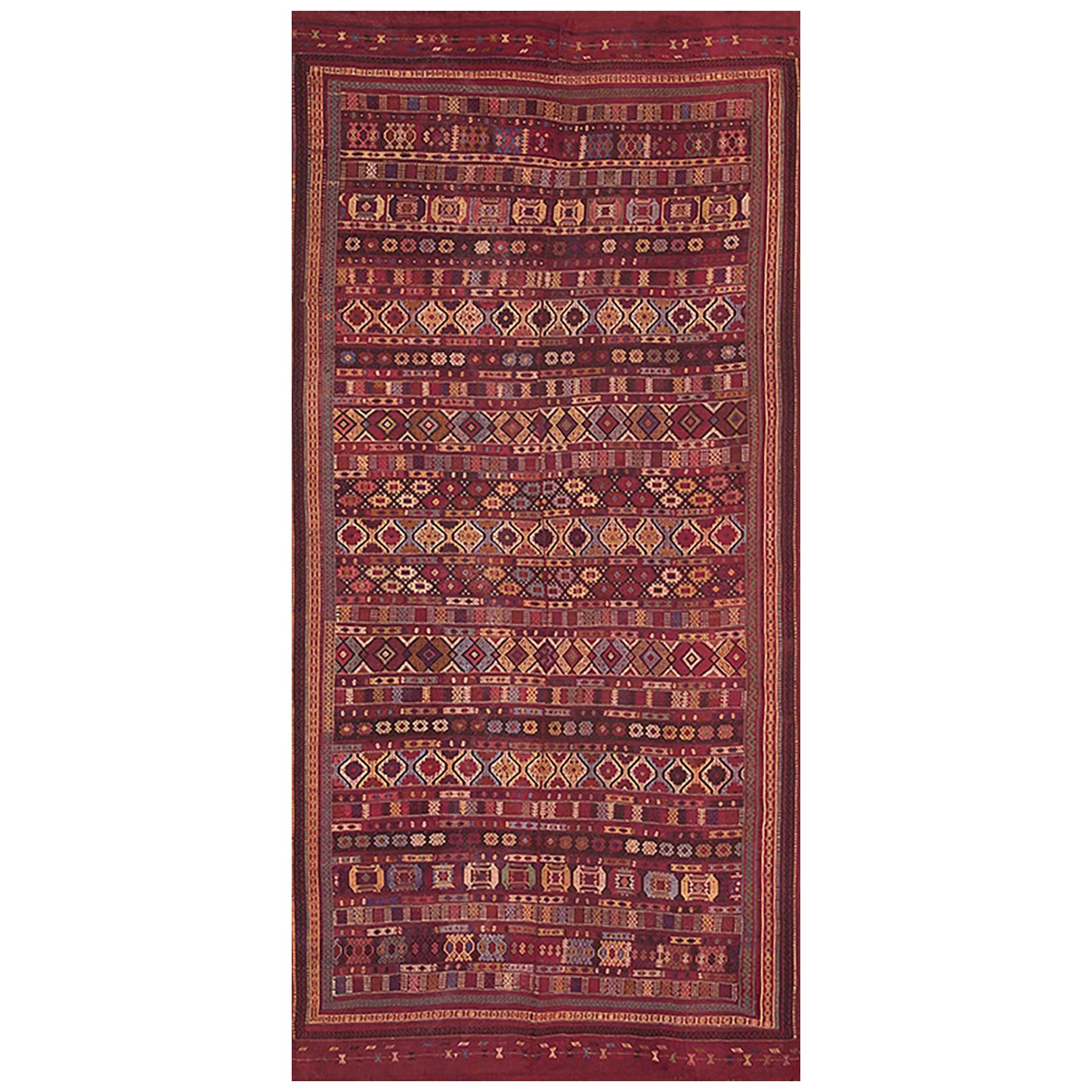 19th Century Caucasian Silk & Wool Verneh Flat-Weave Carpet